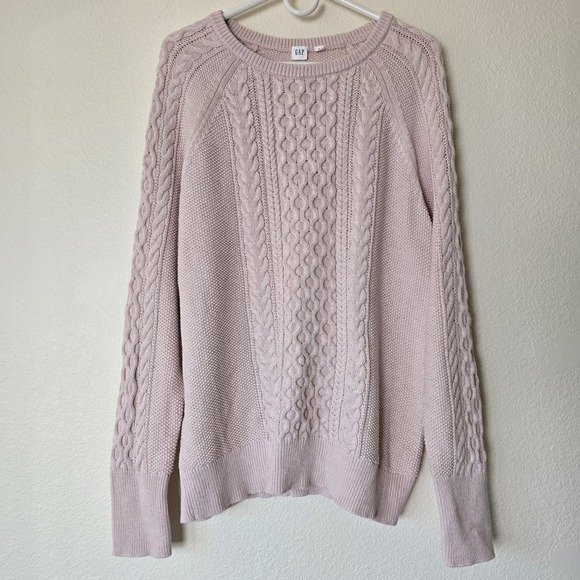 GAP Sweaters - Gap Women's Sz XL Cable Knit Sweater Fisherman Chunky Blush Pink Preppy Academia
